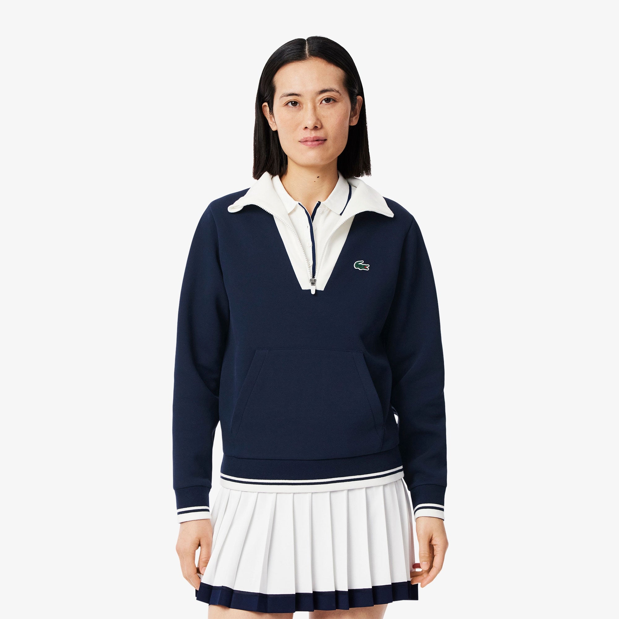 Lacoste Heritage Women's Quarter Zip Tennis Top - Dark Blue (1)