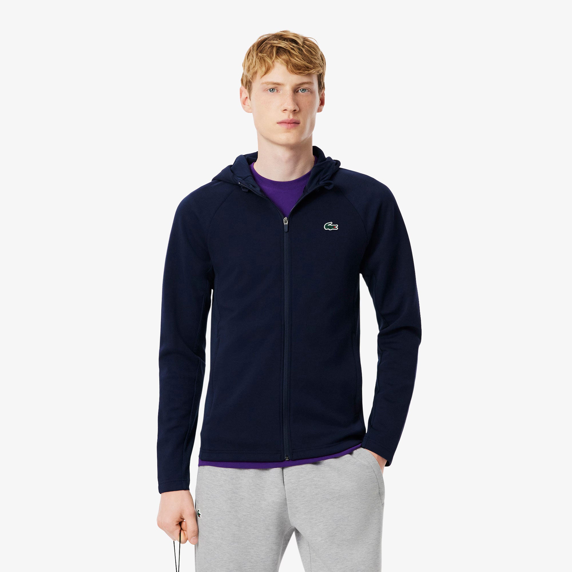 Lacoste Men's Mesh Full-Zip Tennis Hoody - Dark Blue | Tennis Only