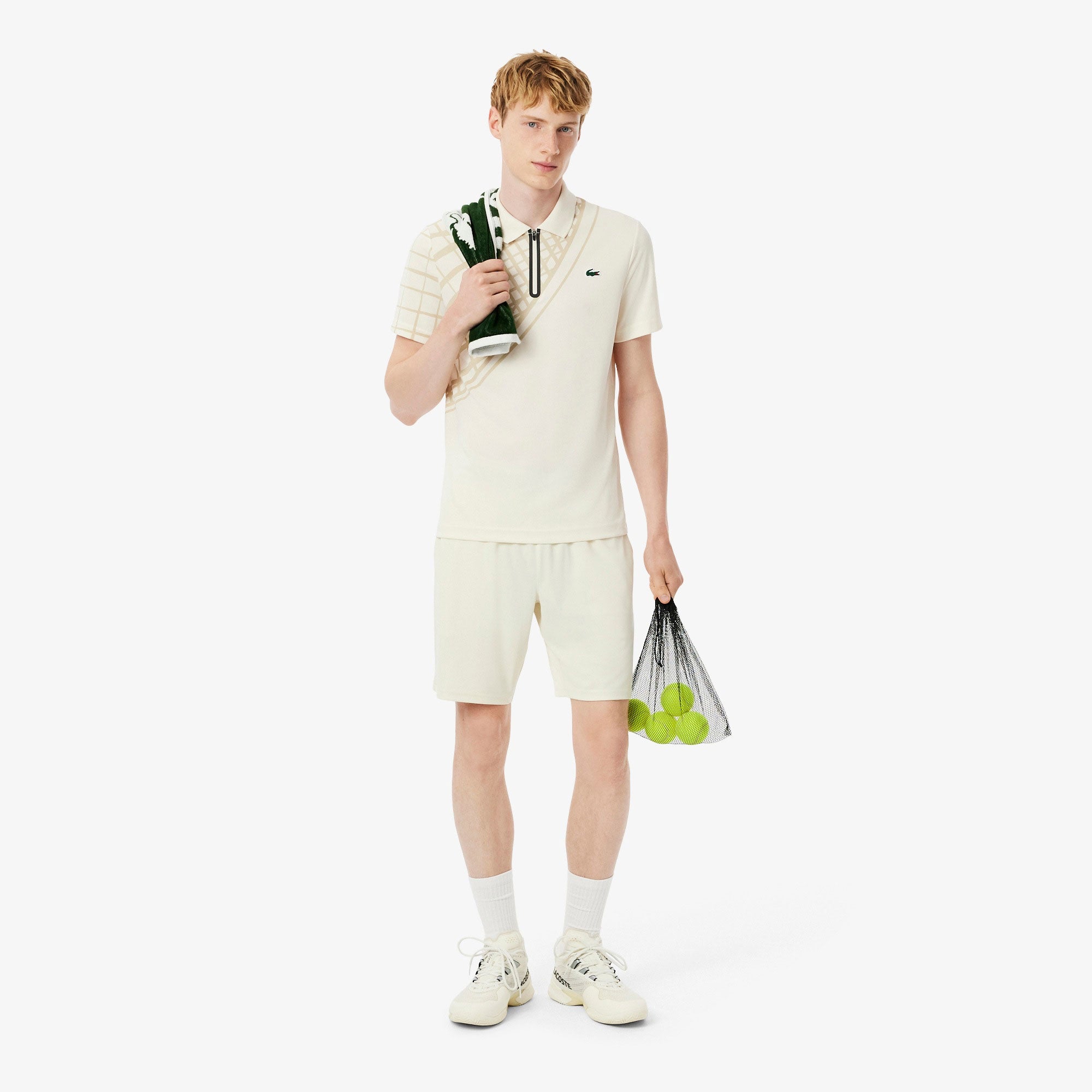 Lacoste Players Men's Mesh Ultra Dry 8-Inch Tennis Shorts - Off-white (4)