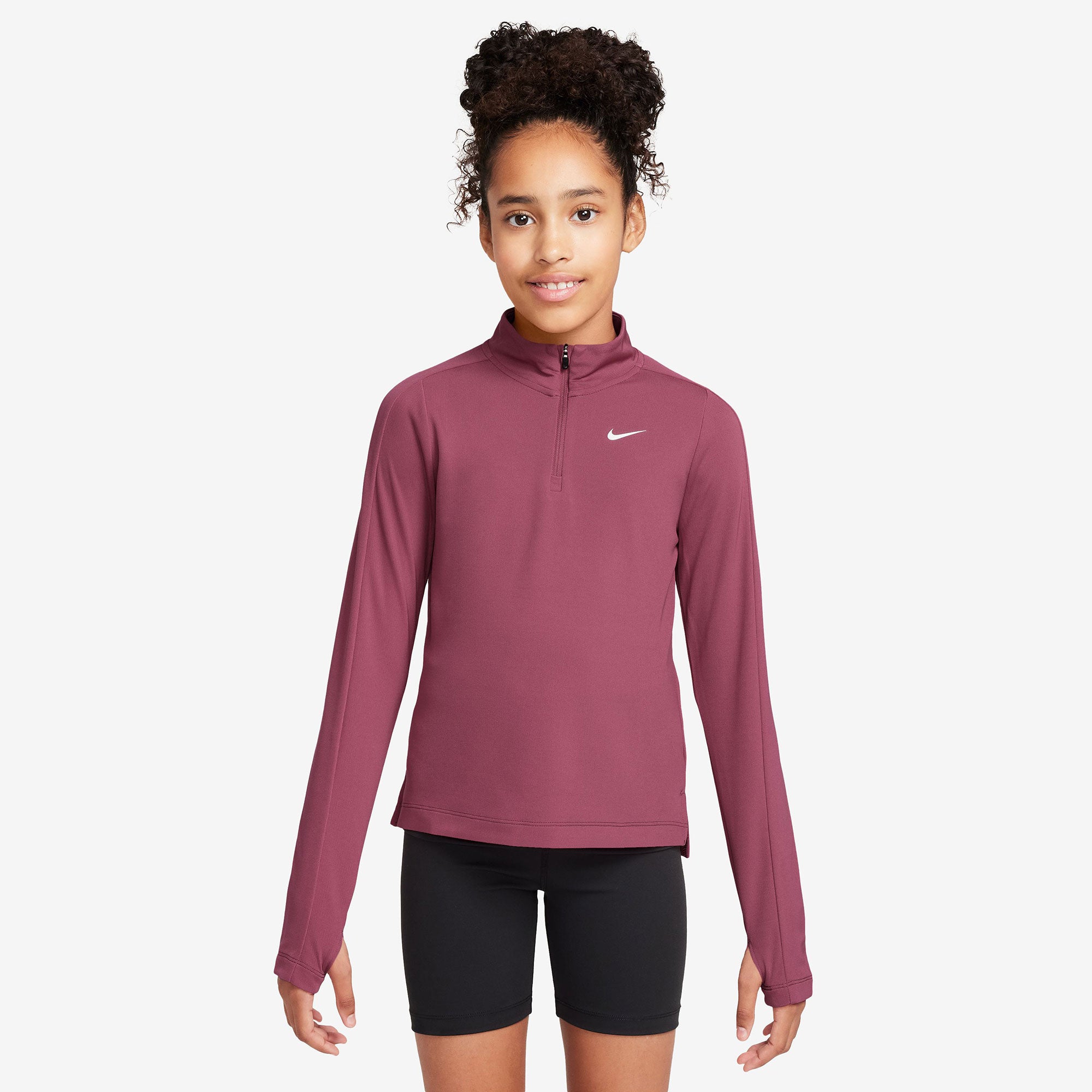 Nike Girls' Dri-FIT Half-Zip LS Top - Red (1)
