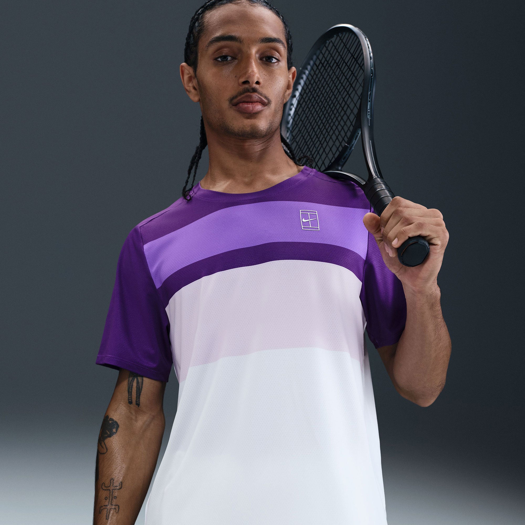 NikeCourt Advantage Men's Dri-FIT Printed Tennis Shirt - Purple (1)