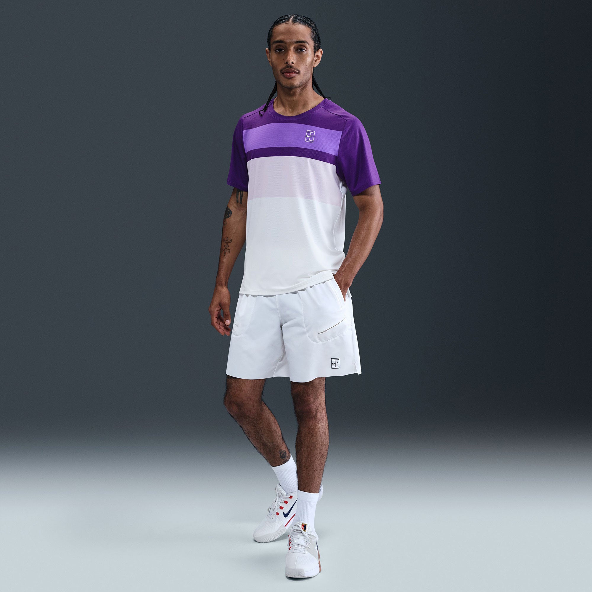 NikeCourt Advantage Men's Dri-FIT Printed Tennis Shirt - Purple (4)