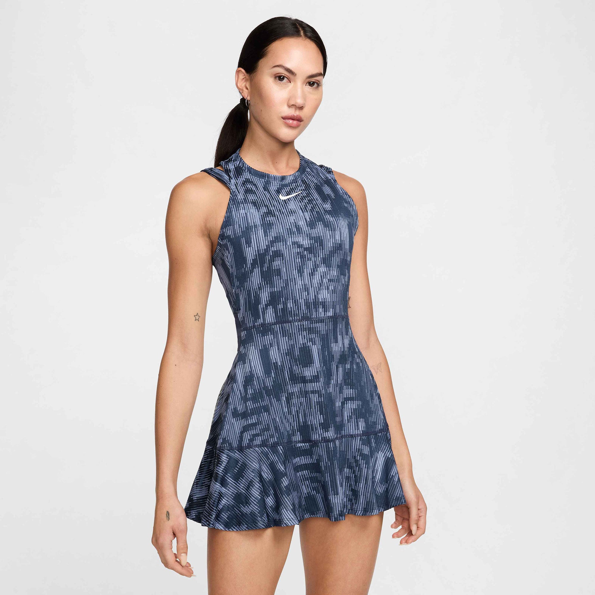 blue nike tennis dress Slam printed Dri-FIT and mesh tennis dress - light blue