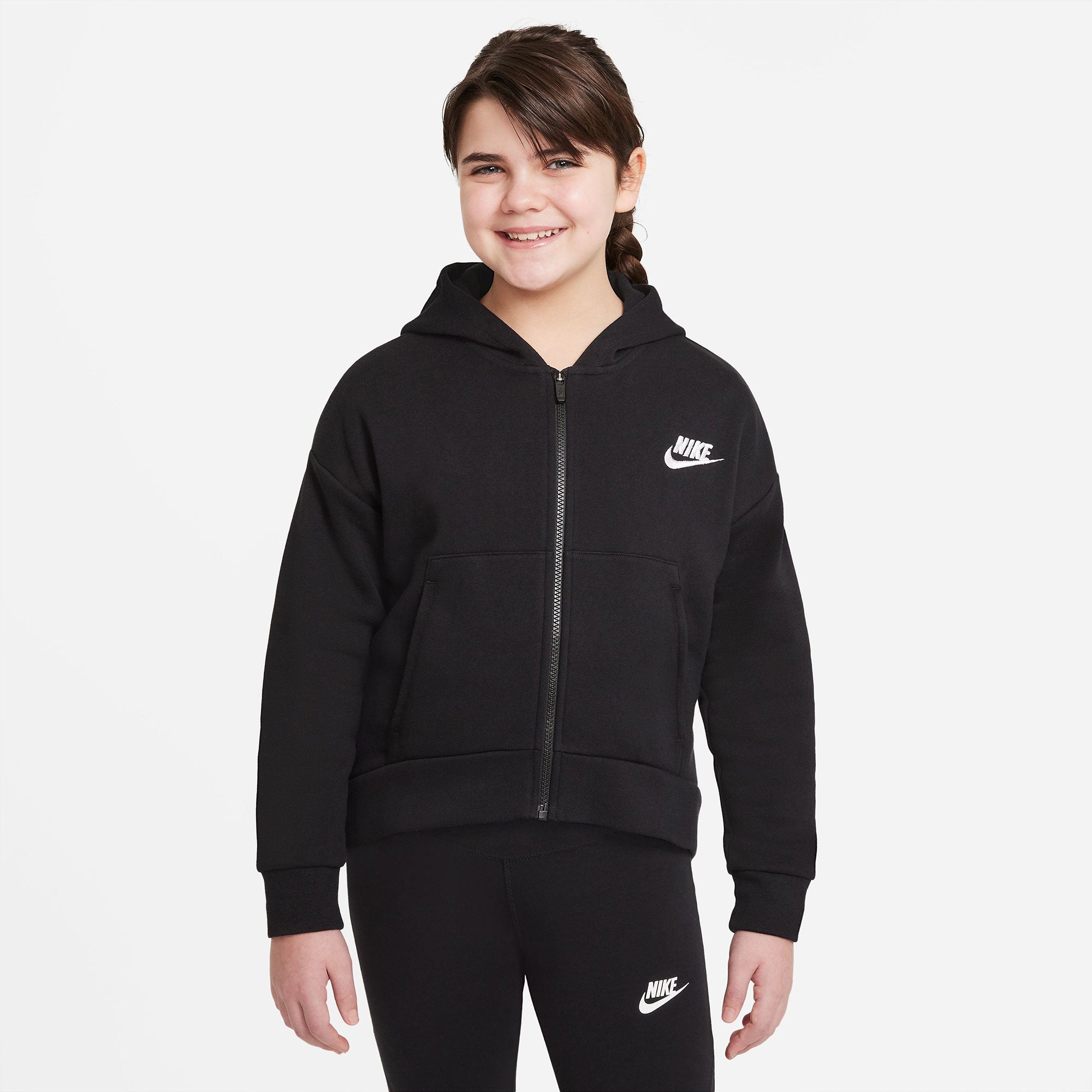 Nike Club Girls' Fleece Full-Zip Hoodie Black Tennis Only