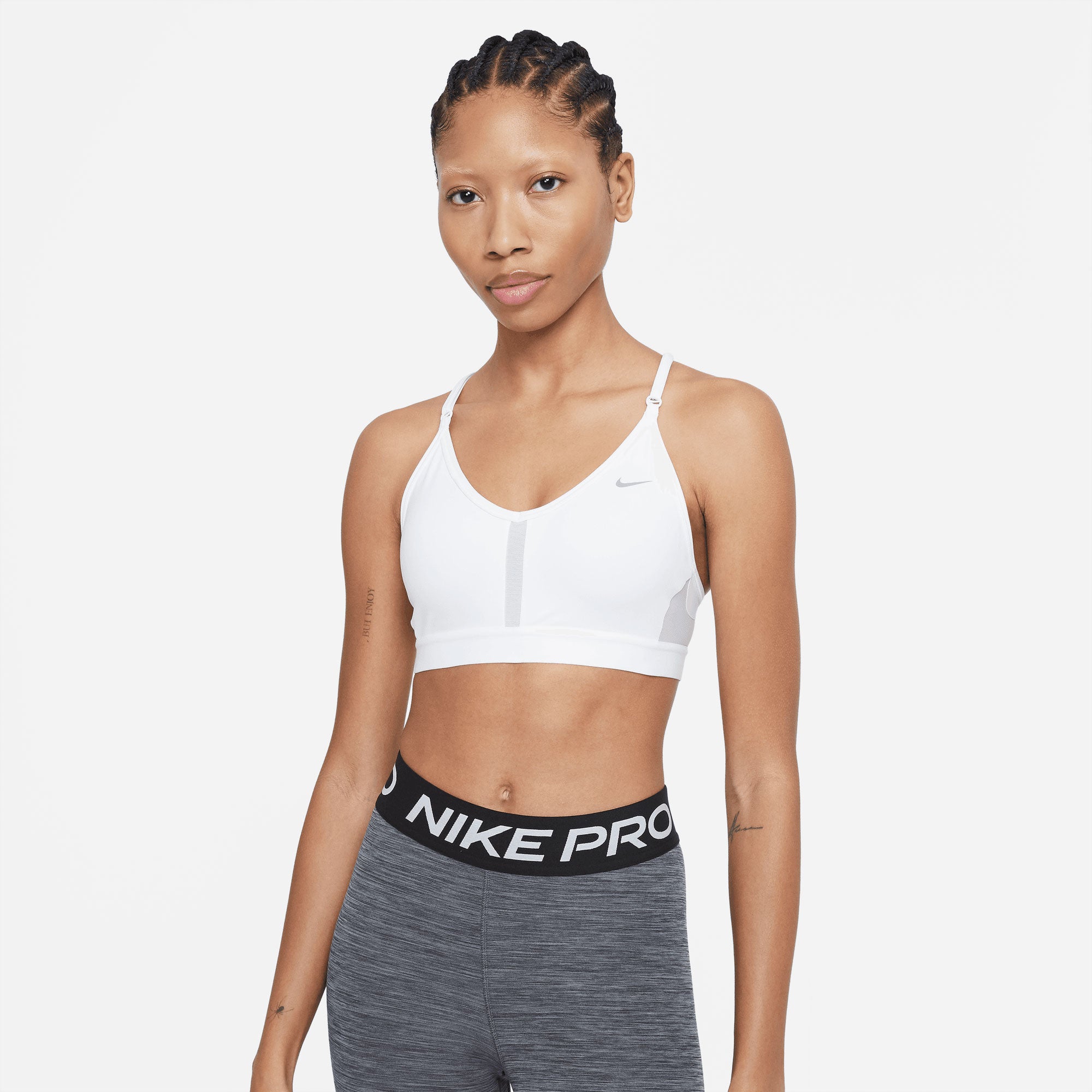 Nike Dri-FIT Indy Women's Light-Support Padded V-Neck Sports Bra White (1)