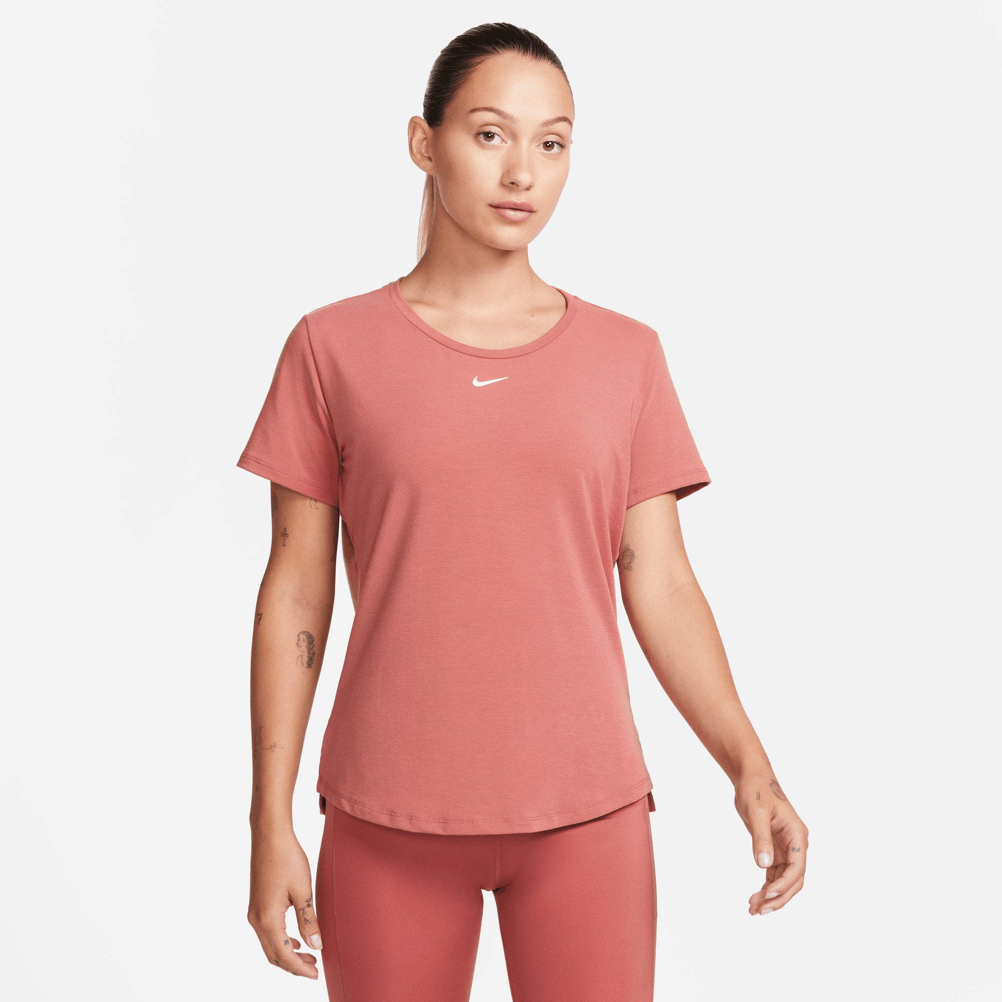 Nike One Luxe Dri-Fit Women's Stardard Fit SS Top Red (1)