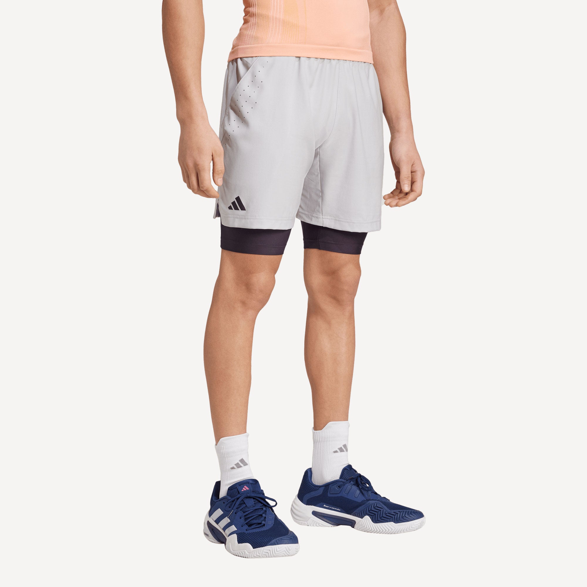 adidas Pro Men's Tennis Shorts and Inner Shorts Set - Grey (1)