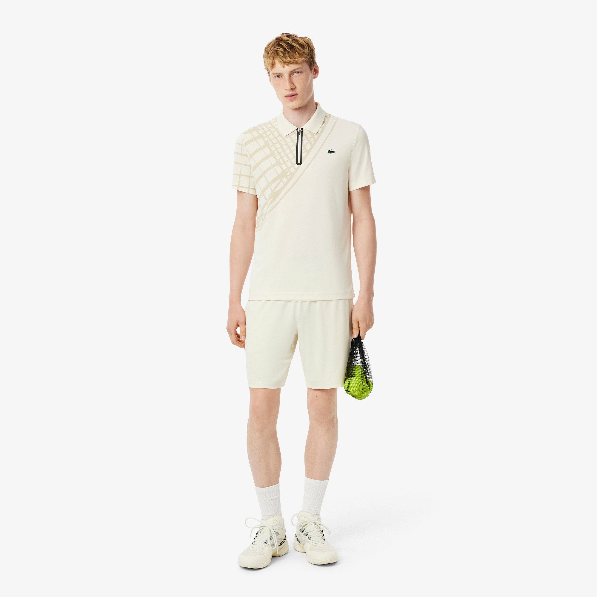 Lacoste Players Men's Mesh Ultra Dry 8-Inch Tennis Shorts - Off-white (3)
