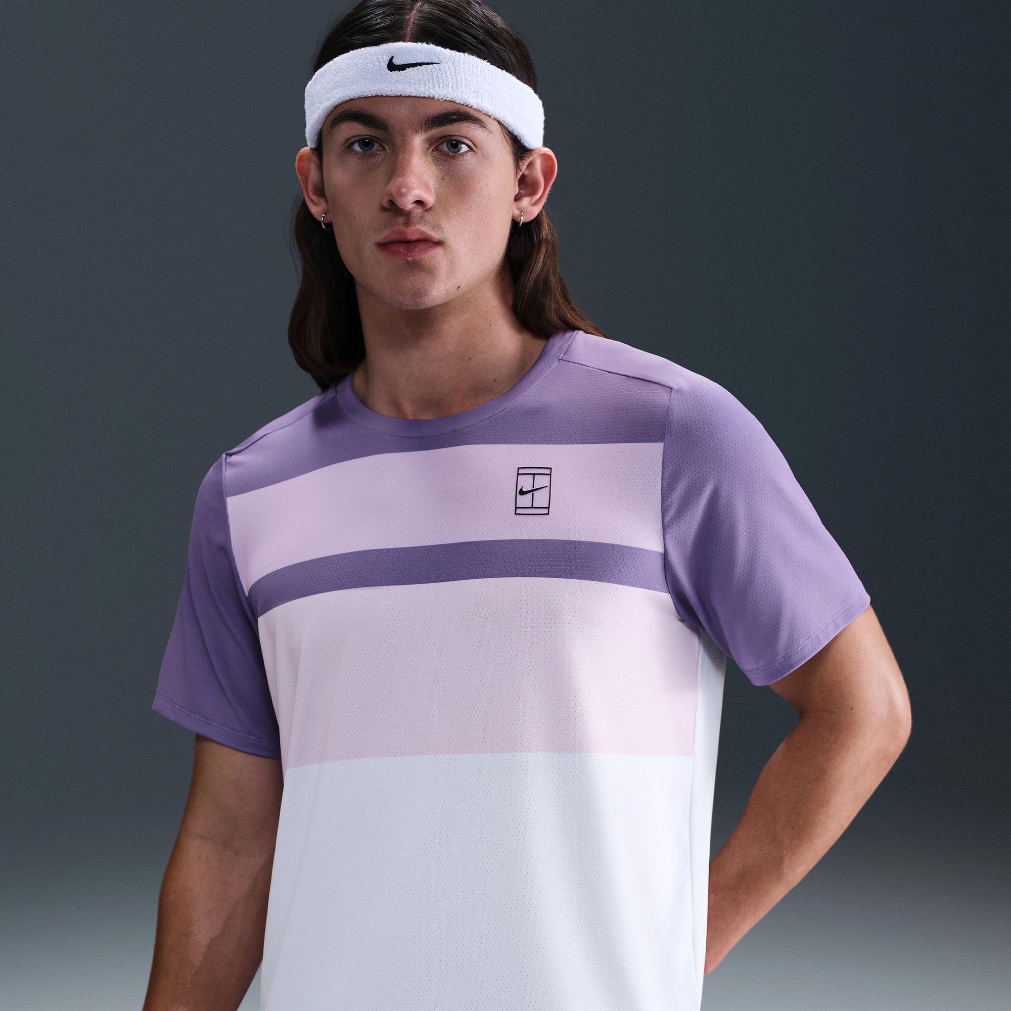 NikeCourt Advantage Men's Dri-FIT Printed Tennis Shirt - Purple (1)