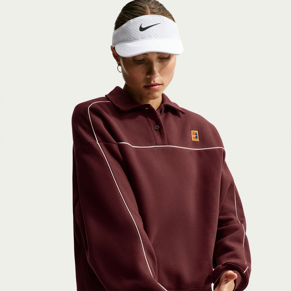 NikeCourt Court Women's Fleece Long-Sleeve Tennis Top - Red (1)