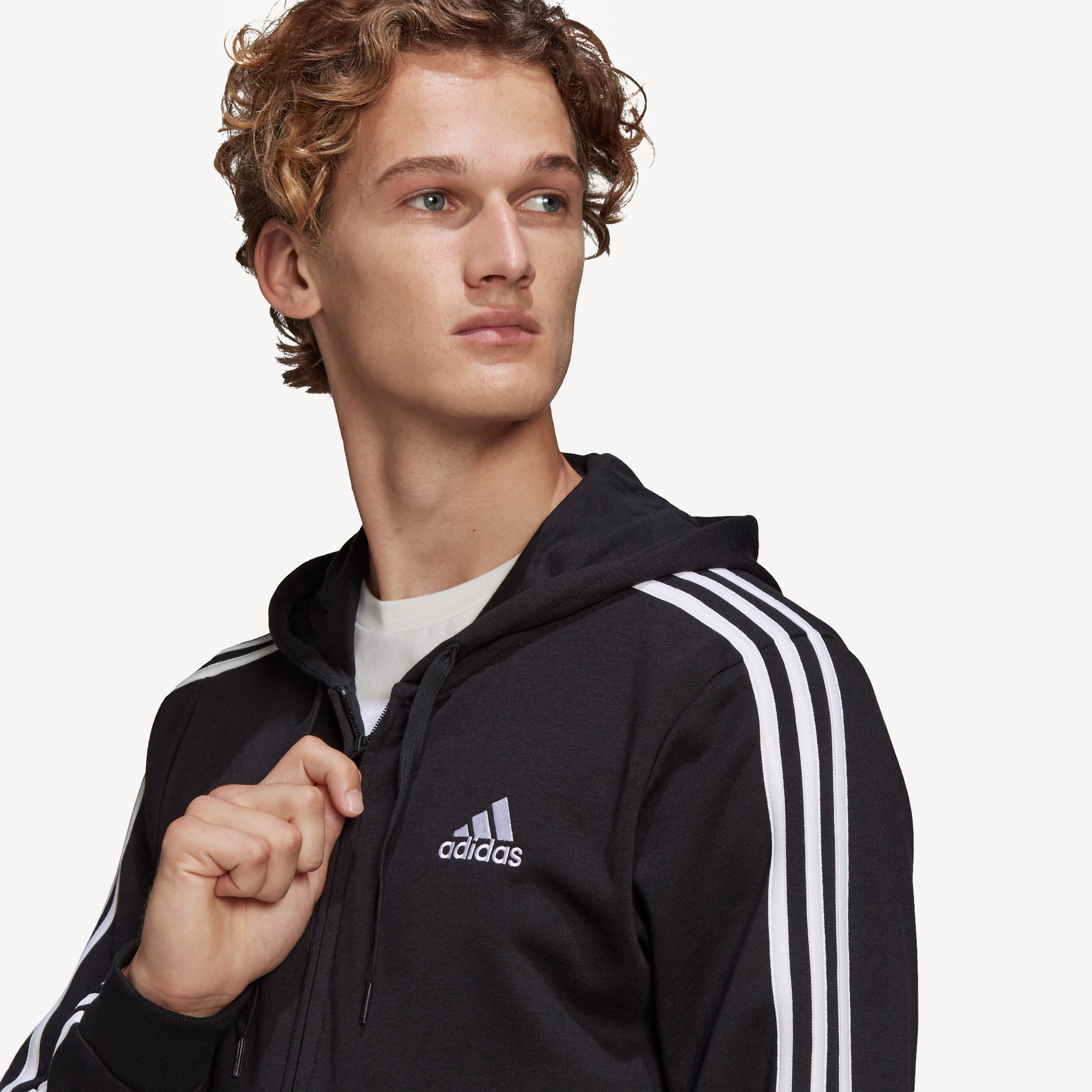 adidas Essentials Men's 3-Stripe Full-Zip Hoodie Black (4)