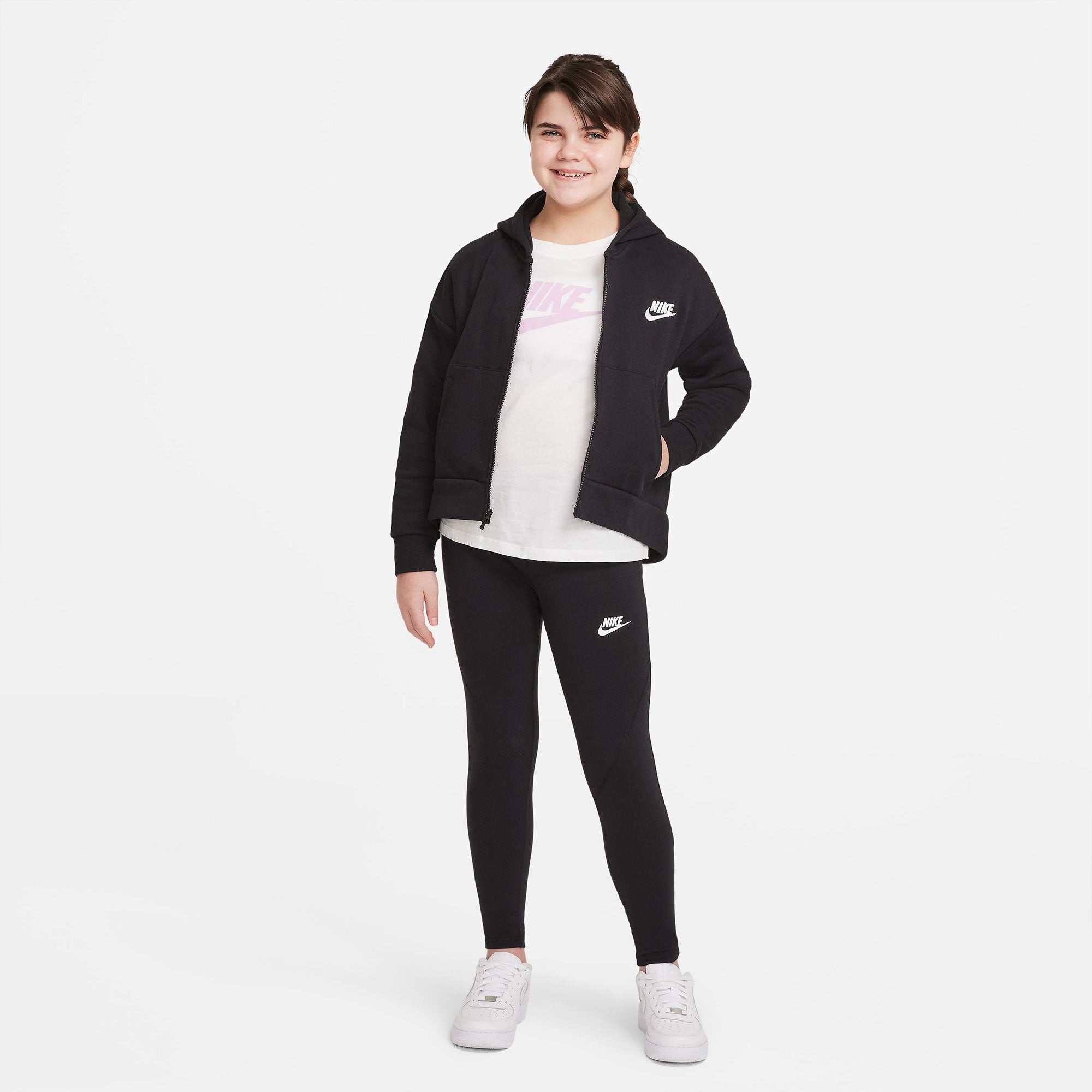 Nike Club Girls' Fleece Full-Zip Hoodie Black (6)