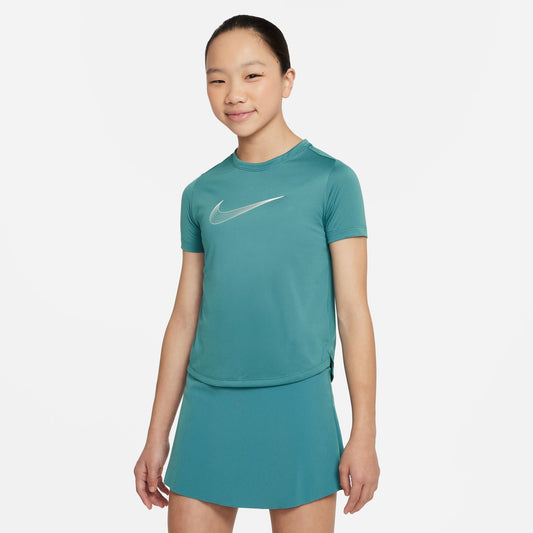 Nike Dri-FIT One Swoosh Girls' Short Sleeve Top Green (1)