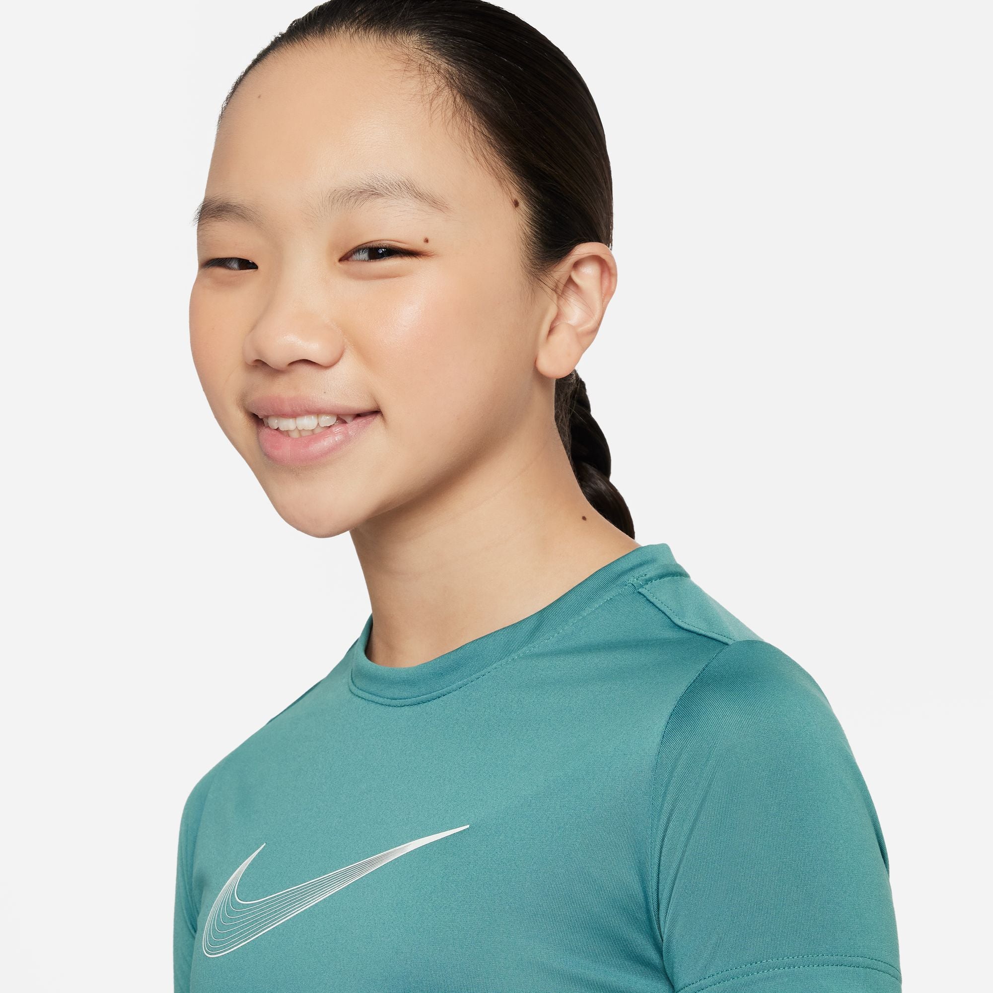 Nike Dri-FIT One Swoosh Girls' Short Sleeve Top Green (3)