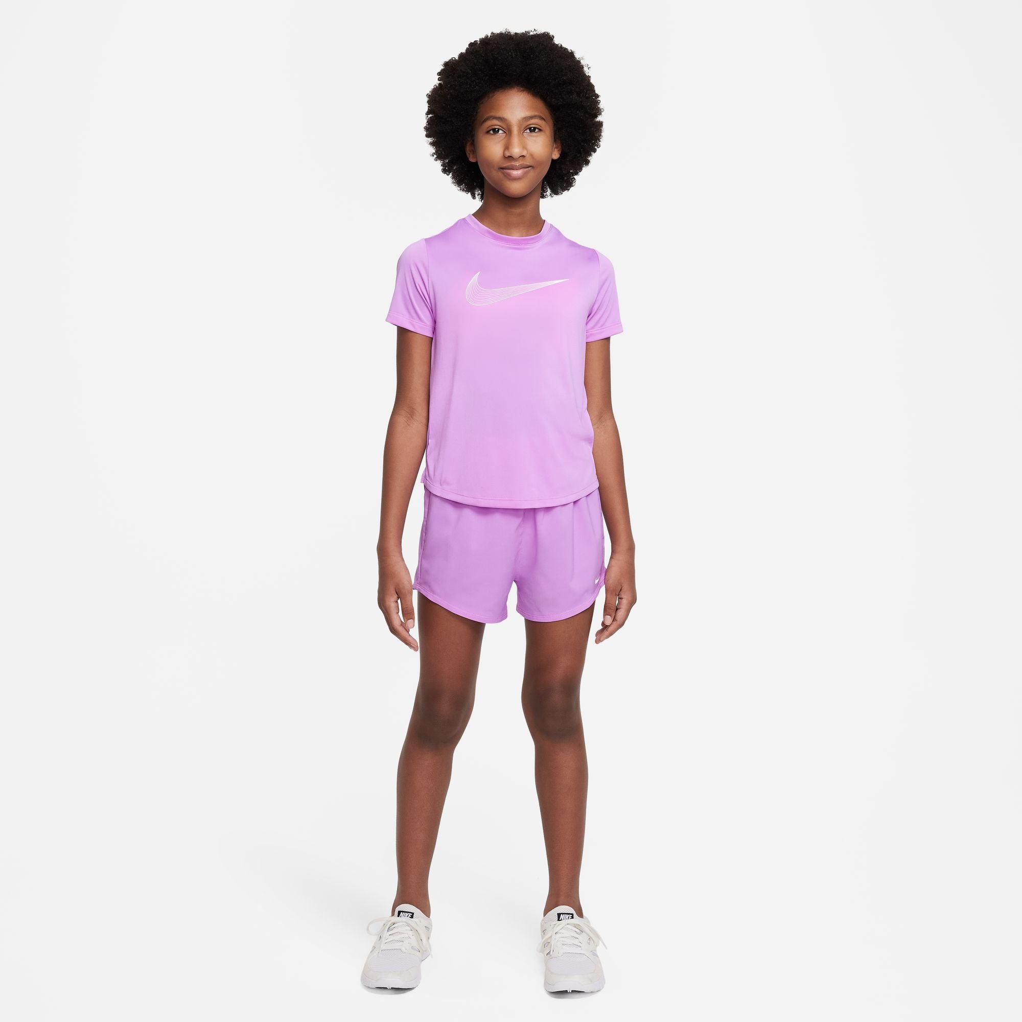 Nike Dri-FIT One Swoosh Girls' Short Sleeve Top Purple (5)