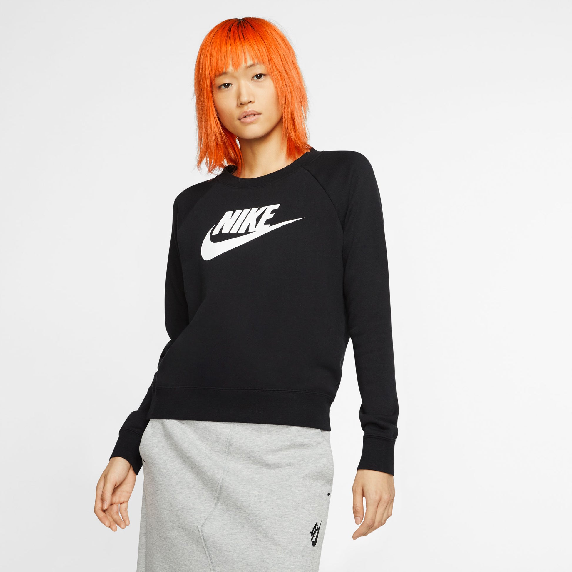 Nike Essential Women's Swoosh Fleece Crew Sweater Black (1)