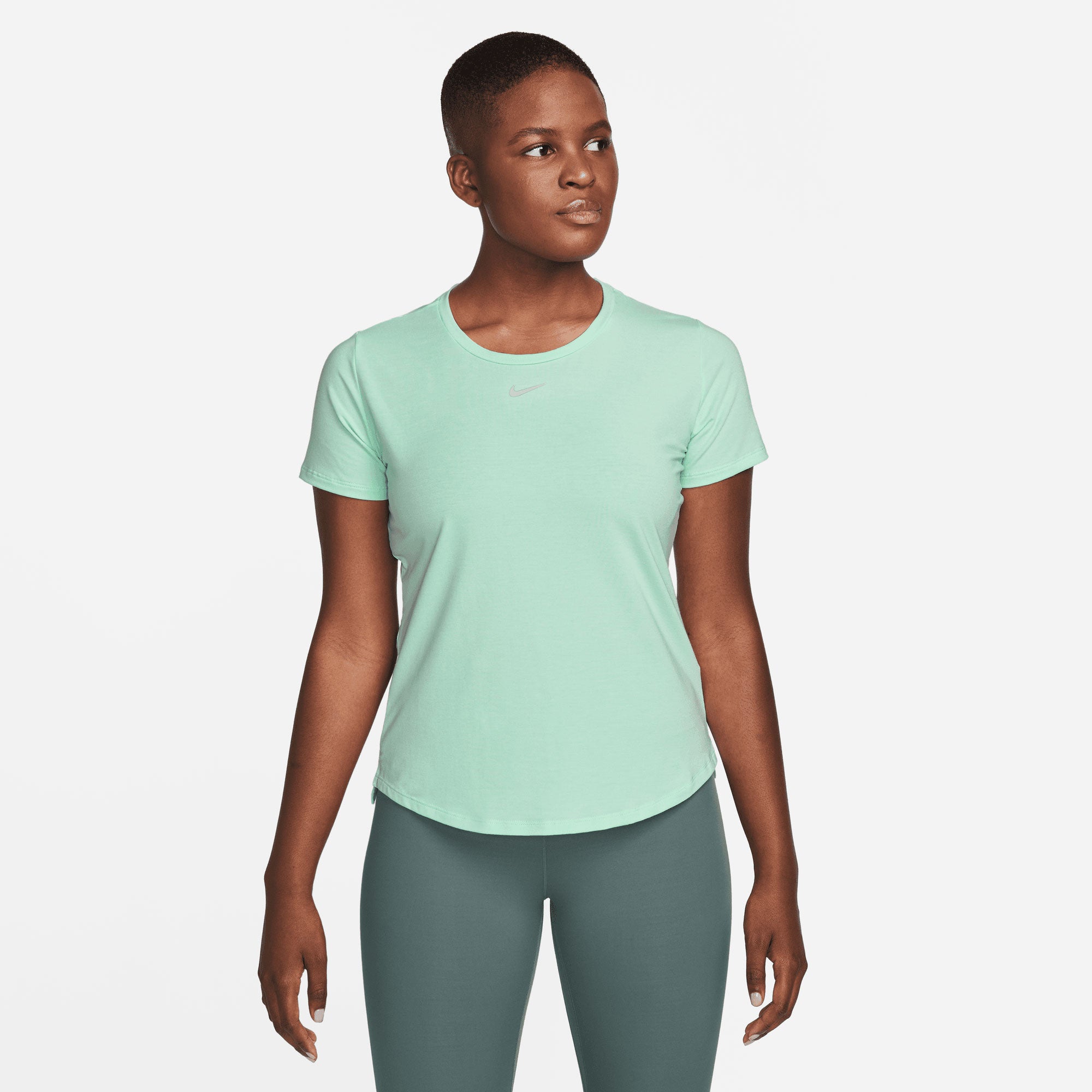 Nike One Luxe Dri-Fit Women's Stardard Fit SS Top Green (1)