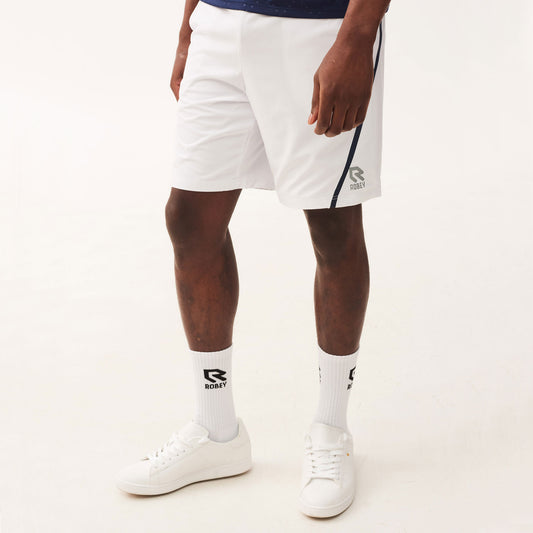 Robey Grip Men's 9-Inch Tennis Shorts White/Dark Blue (1)